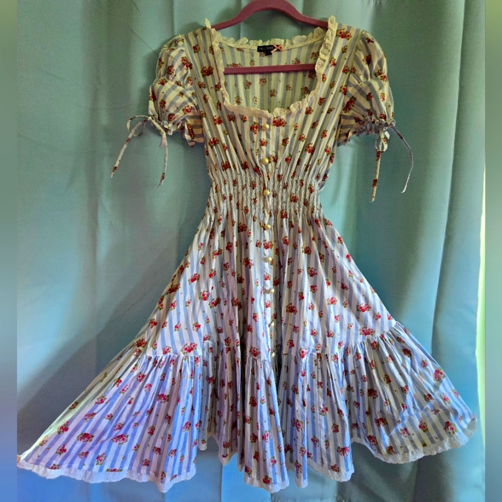 Hell Bunny Blue Striped Tea Party Dress